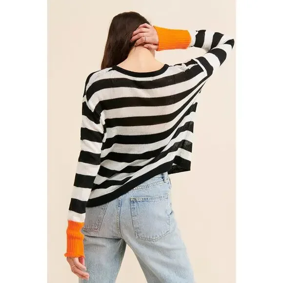 ANTHROPOLOGIE Little Lies Stripe Contrast Sweater Nuuly Sz Med/Large Wool Blend - Picture 5 of 8